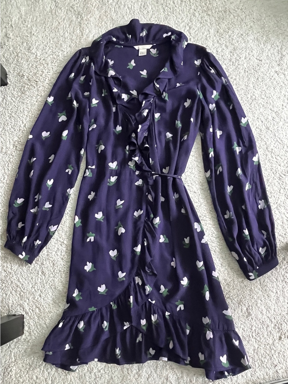 H&M Navy Floral Ruffle Midi Dress